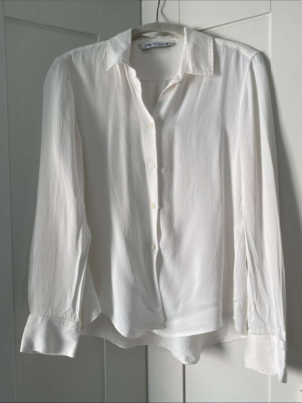 Zara White Slim Satin Effect Shirt